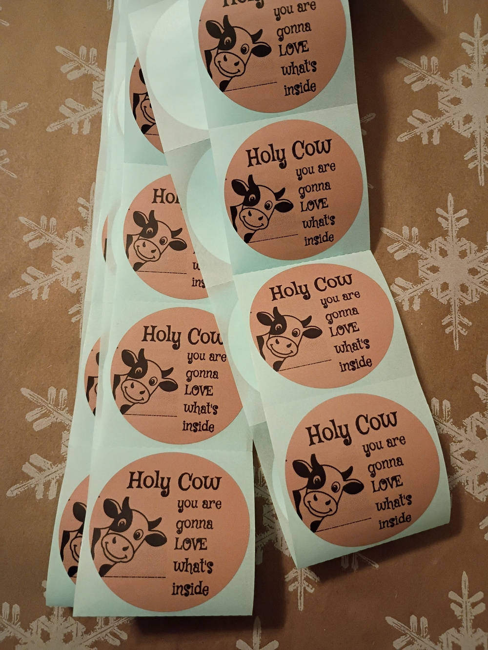 Holy Cow Round Sticker Labels -Beige and Black - 30 Pack